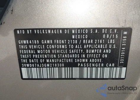2016 Volkswagen Jetta 1.4T Se from USA, damaged, VIN 3VWD67AJ3GM218308